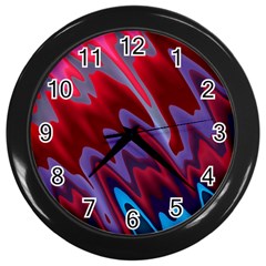 Red Blue Zig Zag Waves Pattern Wall Clock (black) by SpinnyChairDesigns