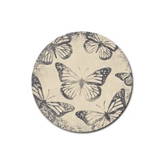 Vintage Ink Stamp On Paper Monarch Butterfly Rubber Coaster (round)  by SpinnyChairDesigns