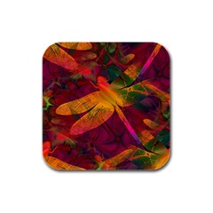 Dragonflies Abstract Colorful Pattern Rubber Square Coaster (4 Pack)  by SpinnyChairDesigns