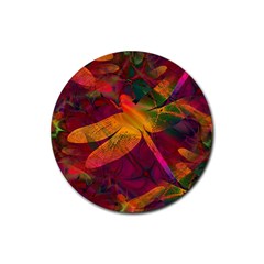 Dragonflies Abstract Colorful Pattern Rubber Coaster (round)  by SpinnyChairDesigns