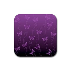 Purple Butterflies Pattern Rubber Coaster (square)  by SpinnyChairDesigns