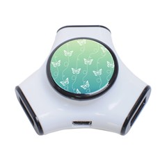 White Butterflies On Blue And Light Green 3-port Usb Hub by SpinnyChairDesigns