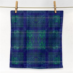 Blue Green Faded Plaid Face Towel by SpinnyChairDesigns