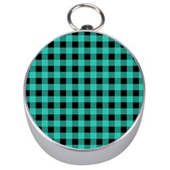 Turquoise Black Buffalo Plaid Silver Compasses by SpinnyChairDesigns