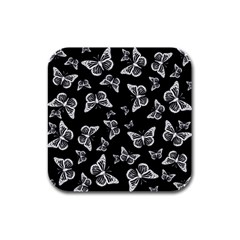 Black And White Butterfly Pattern Rubber Square Coaster (4 Pack)  by SpinnyChairDesigns