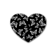 Black And White Butterfly Pattern Rubber Coaster (heart)  by SpinnyChairDesigns