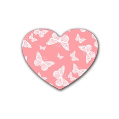 Pink And White Butterflies Heart Coaster (4 Pack)  by SpinnyChairDesigns