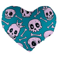 Skull Large 19  Premium Flano Heart Shape Cushions by Sobalvarro