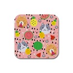 Cats and fruits  Rubber Square Coaster (4 pack)  Front