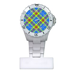 Clown Costume Plaid Striped Plastic Nurses Watch by SpinnyChairDesigns