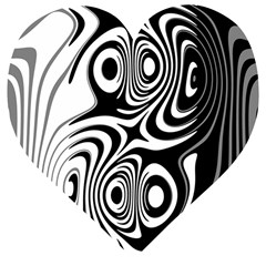 Black And White Abstract Stripes Wooden Puzzle Heart by SpinnyChairDesigns