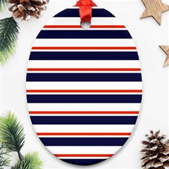 Red With Blue Stripes Ornament (oval) by tmsartbazaar