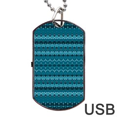 Boho Teal Pattern Dog Tag Usb Flash (one Side) by SpinnyChairDesigns