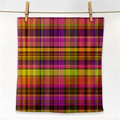 Pink Yellow Madras Plaid Face Towel by SpinnyChairDesigns