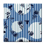 Stripes Blue White Tile Coaster Front