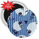 Stripes Blue White 3  Magnets (10 pack)  Front