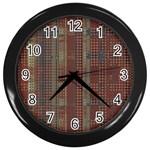 Rust Brown Grunge Plaid Wall Clock (Black) Front