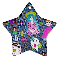 Blue Denim And Drawings Daisies Ornament (star) by snowwhitegirl