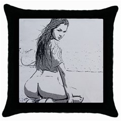 Beauty At The Beach, Sexy Girl Illustration, Black And White Throw Pillow Case (black) by Casemiro