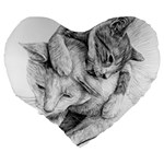 Cat Drawing Art Large 19  Premium Flano Heart Shape Cushions Back