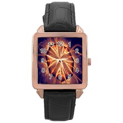 Sun Fractal Rose Gold Leather Watch  by Sparkle