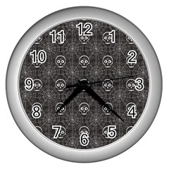 Skull And Spider Web On Dark Background Wall Clock (silver) by FloraaplusDesign