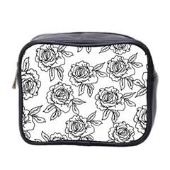 Line Art Black And White Rose Mini Toiletries Bag (two Sides) by MintanArt