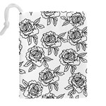 Line Art Black And White Rose Drawstring Pouch (4XL) Back