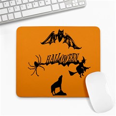 Happy Halloween Scary Funny Spooky Logo Witch On Broom Broomstick Spider Wolf Bat Black 8888 Black A Large Mousepads by HalloweenParty