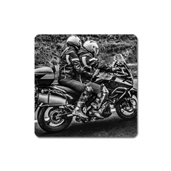 Motorcycle Riders At Highway Square Magnet by dflcprintsclothing