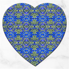 Gold And Blue Fancy Ornate Pattern Jigsaw Puzzle (heart) by dflcprintsclothing