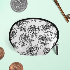 Line Art Black And White Rose Accessory Pouch (small) by MintanArt