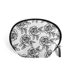 Line Art Black And White Rose Accessory Pouch (small) by MintanArt