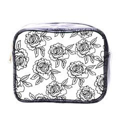 Line Art Black And White Rose Mini Toiletries Bag (one Side) by MintanArt