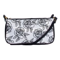 Line Art Black And White Rose Shoulder Clutch Bag by MintanArt