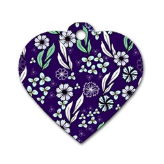 Floral Blue Pattern Dog Tag Heart (two Sides) by MintanArt