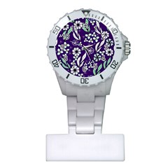 Floral Blue Pattern  Plastic Nurses Watch by MintanArt