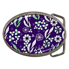 Floral Blue Pattern  Belt Buckles by MintanArt