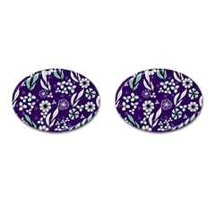 Floral Blue Pattern  Cufflinks (oval) by MintanArt