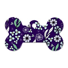 Floral Blue Pattern  Dog Tag Bone (one Side) by MintanArt