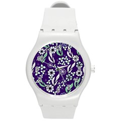 Floral Blue Pattern  Round Plastic Sport Watch (m) by MintanArt