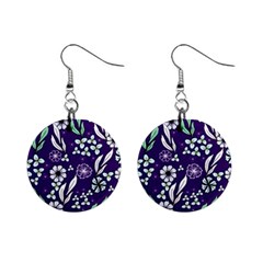 Floral Blue Pattern  Mini Button Earrings by MintanArt