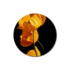 Yellow Poppies Rubber Coaster (round)  by Audy