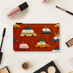 Cute Merry Christmas And Happy New Seamless Pattern With Cars Carrying Christmas Trees Cosmetic Bag (small) by EvgeniiaBychkova