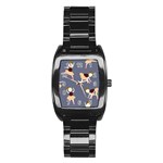 Cute  Pattern With  Dancing Ballerinas On The Blue Background Stainless Steel Barrel Watch Front