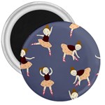 Cute  Pattern With  Dancing Ballerinas On The Blue Background 3  Magnets Front