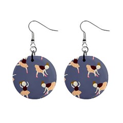 Cute  Pattern With  Dancing Ballerinas On The Blue Background Mini Button Earrings by EvgeniiaBychkova