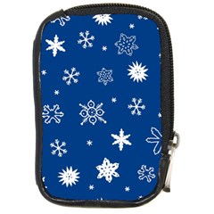 Christmas Seamless Pattern With White Snowflakes On The Blue Background Compact Camera Leather Case by EvgeniiaBychkova