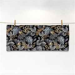 Metallic Leaves Pattern Hand Towel by designsbymallika