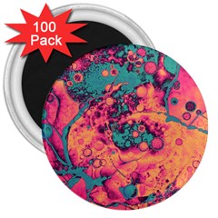 Orange And Turquoise Alcohol Ink  3  Magnets (100 Pack) by Dazzleway